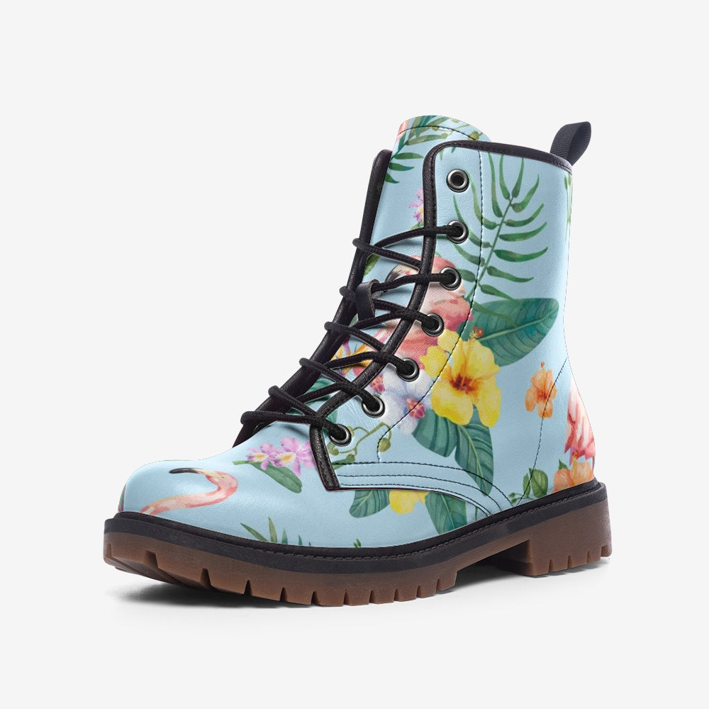 Vegan Leather Flamingo Print Boots