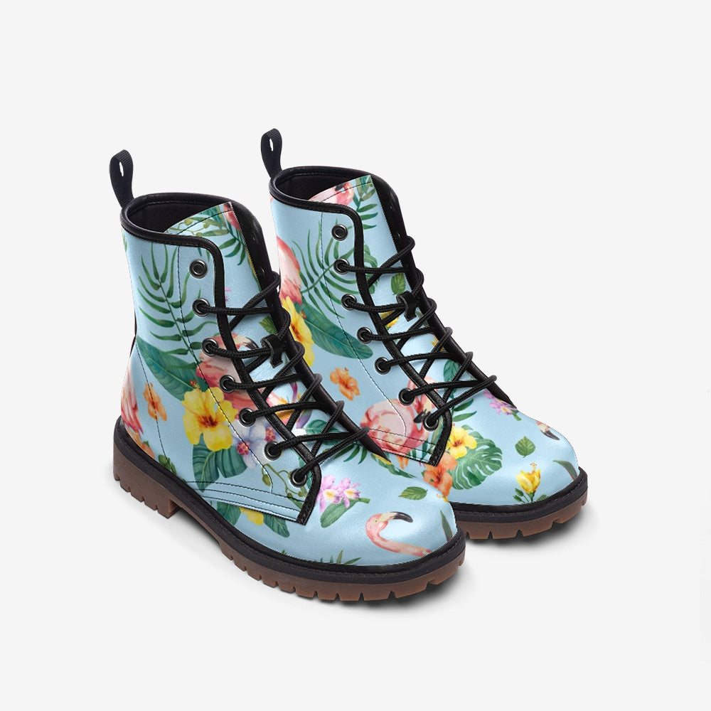 Vegan Leather Flamingo Print Boots