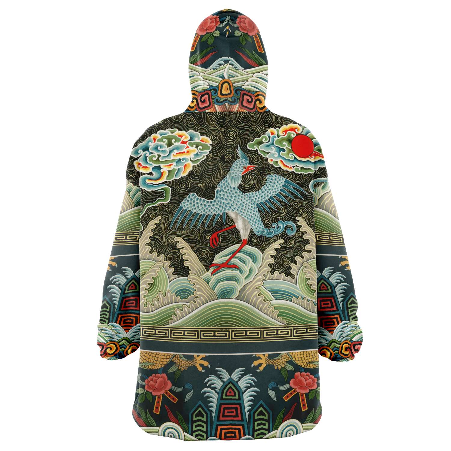 Male or Female Asian Crane Art Nouveau Giant Oversized Hoodie with Pockets