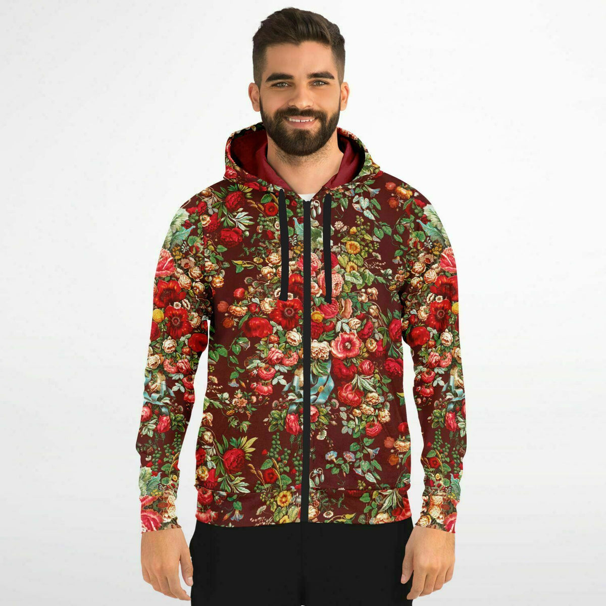Athletic Zip-Up Hoodie - Art Nouveau Roses
