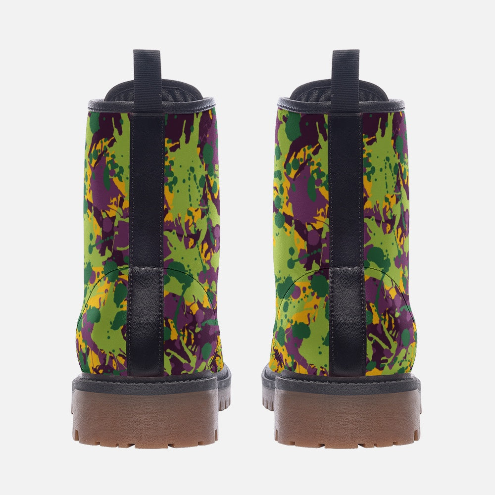 Vegan Combat Boots, Ink Splash Camo, Ankle Boots, Lace Up Boots