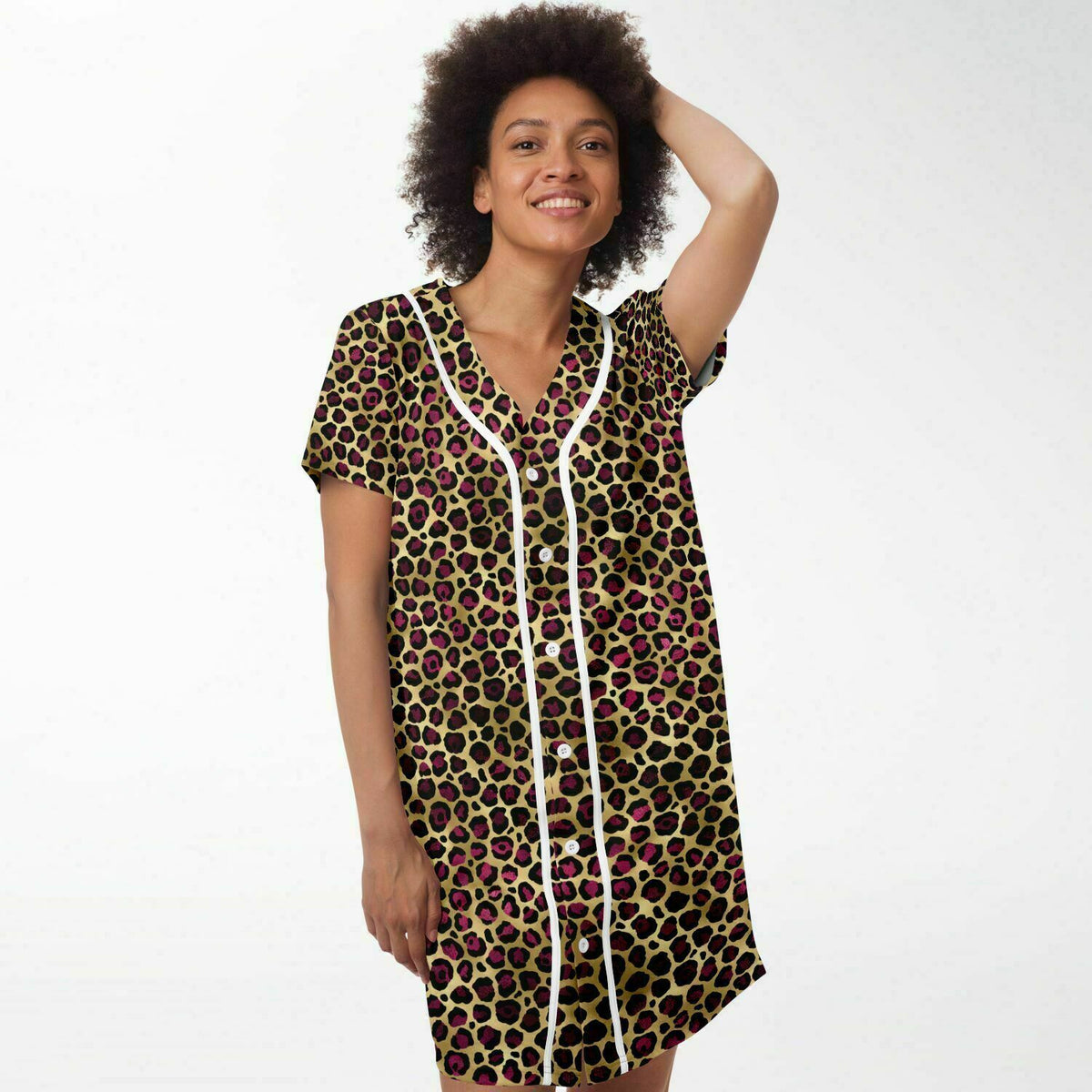Leopard Print Baseball Jersey Dress - AOP