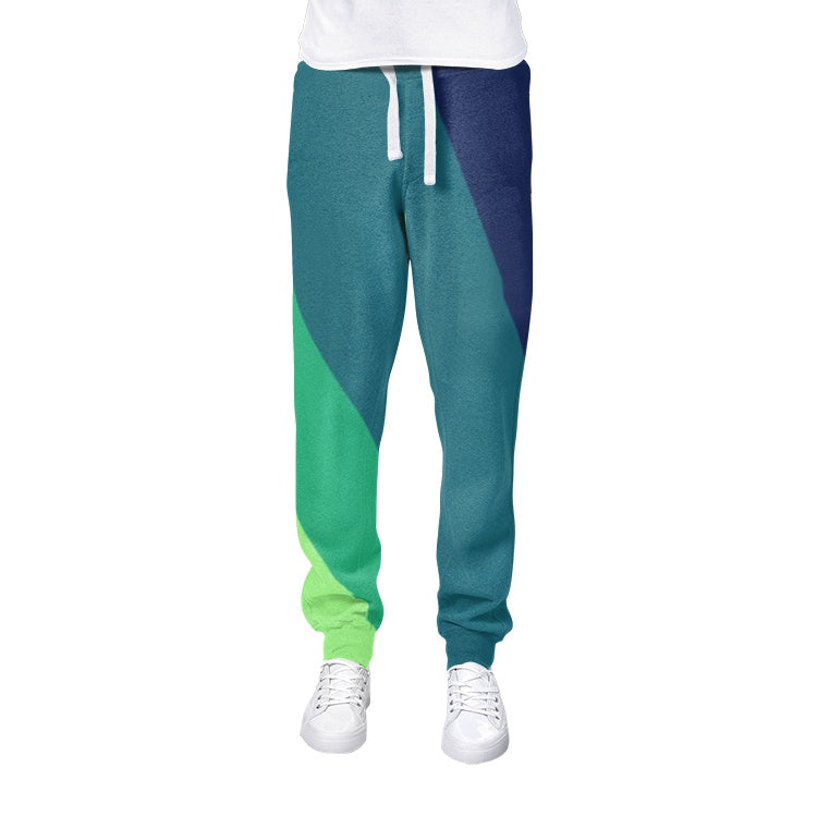 Green Retro Print men&#39;s joggers sweatpants