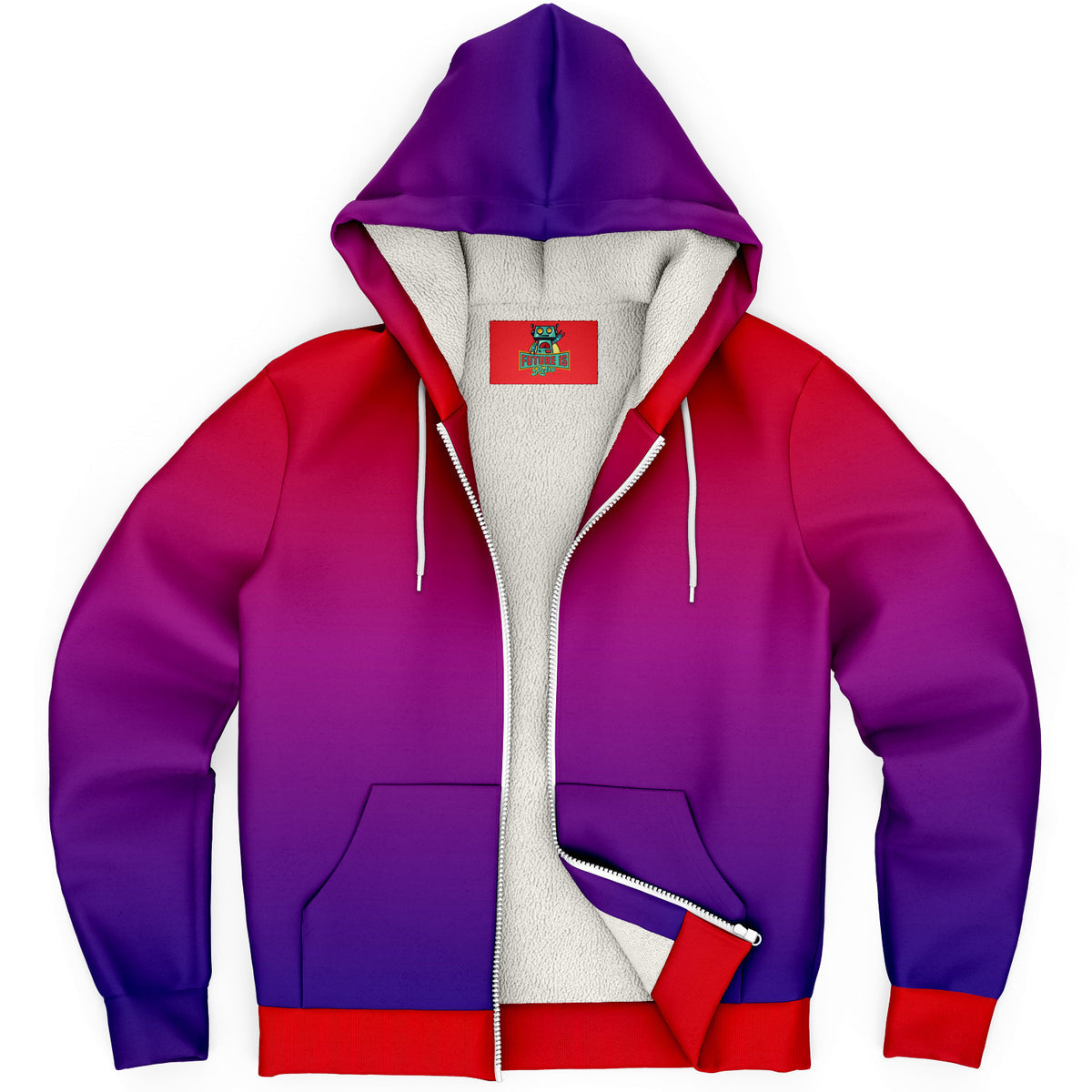 Purple and Scarlet Ombre Microfleece Zip Hoodie - Handcrafted Comfort