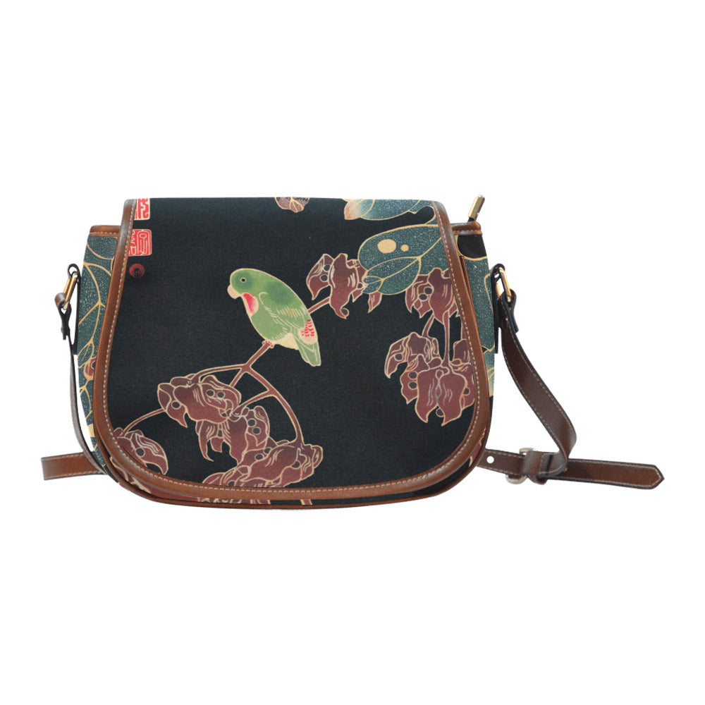 Vegan Saddle Bag Large Japanese Art Design The Paroquet, Art Nouveau Handbag