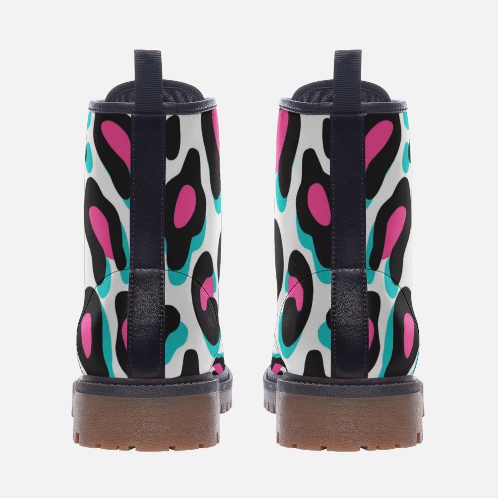 Combat Boots in Miami Snow Leopard, Vegan Leather Boots, Lace Up Boots