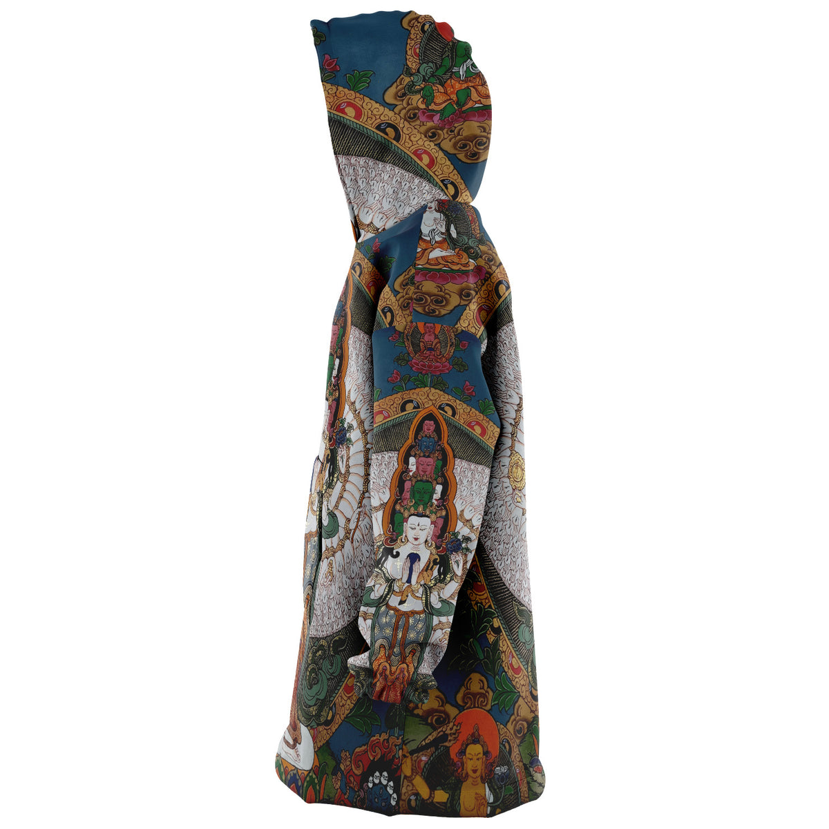Blue Buddha Thanka Tibetan Snug Hoodie with pockets, Festival, Loungecore