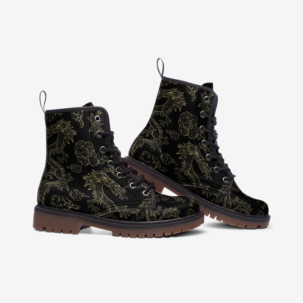 The Golden Dragon Vegan Leather Combat Boots