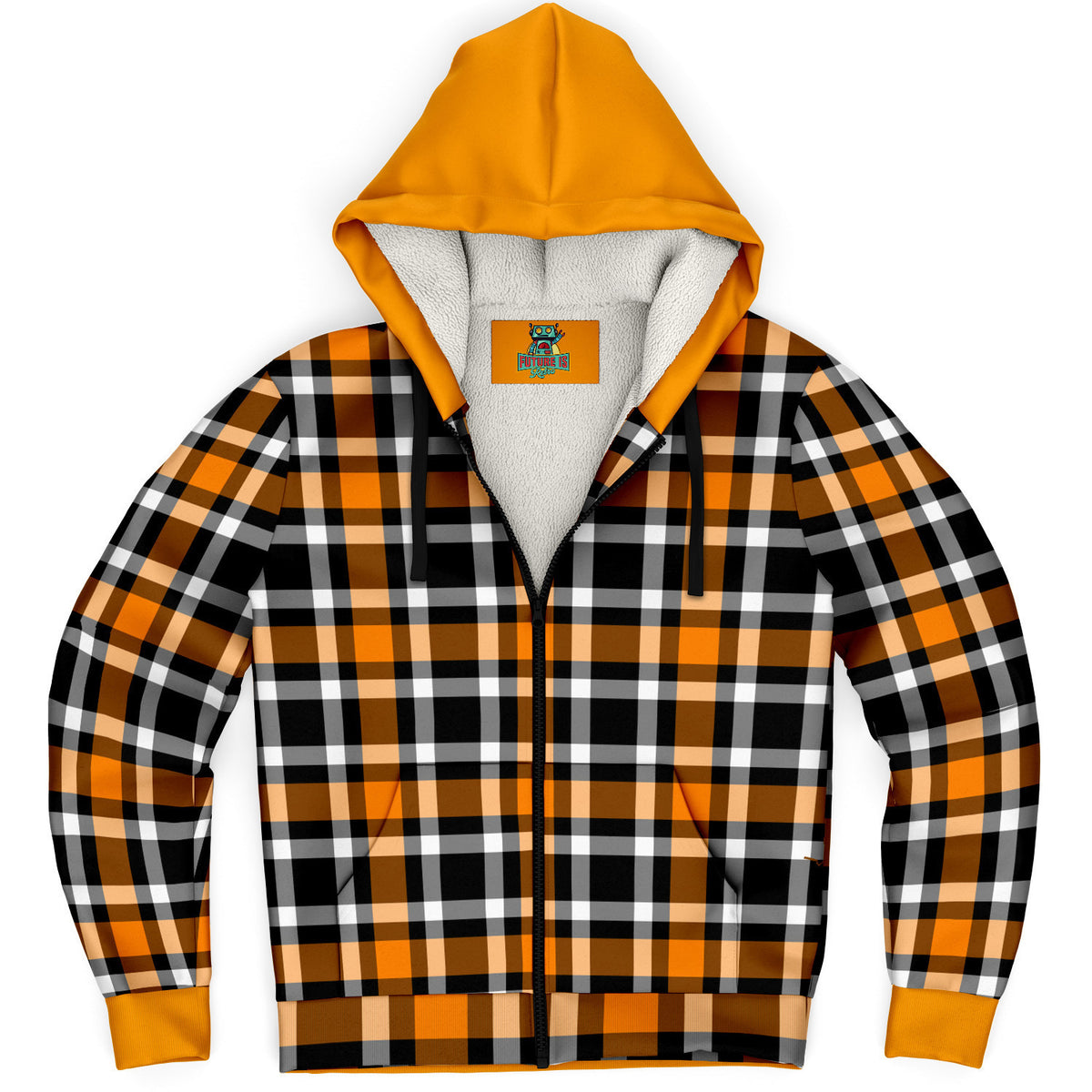 Orange and Black Check Micro-Fleece Hoodie