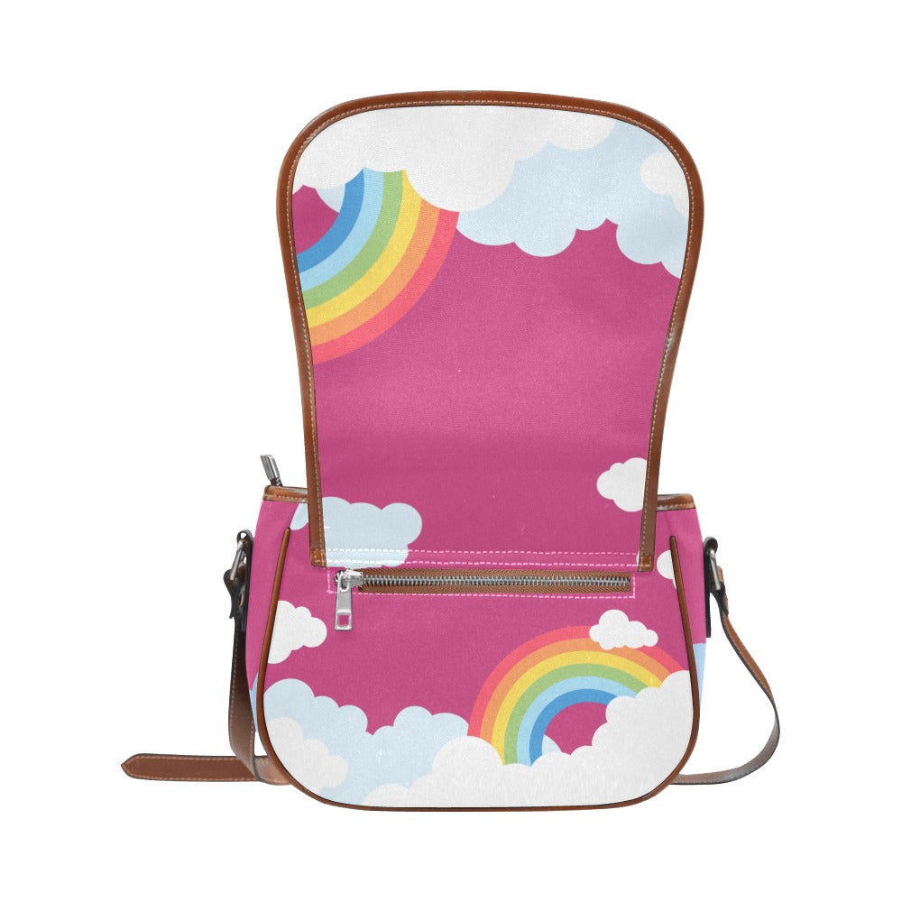 Vegan Leather Handbag - Pink Rainbow Saddle Bag