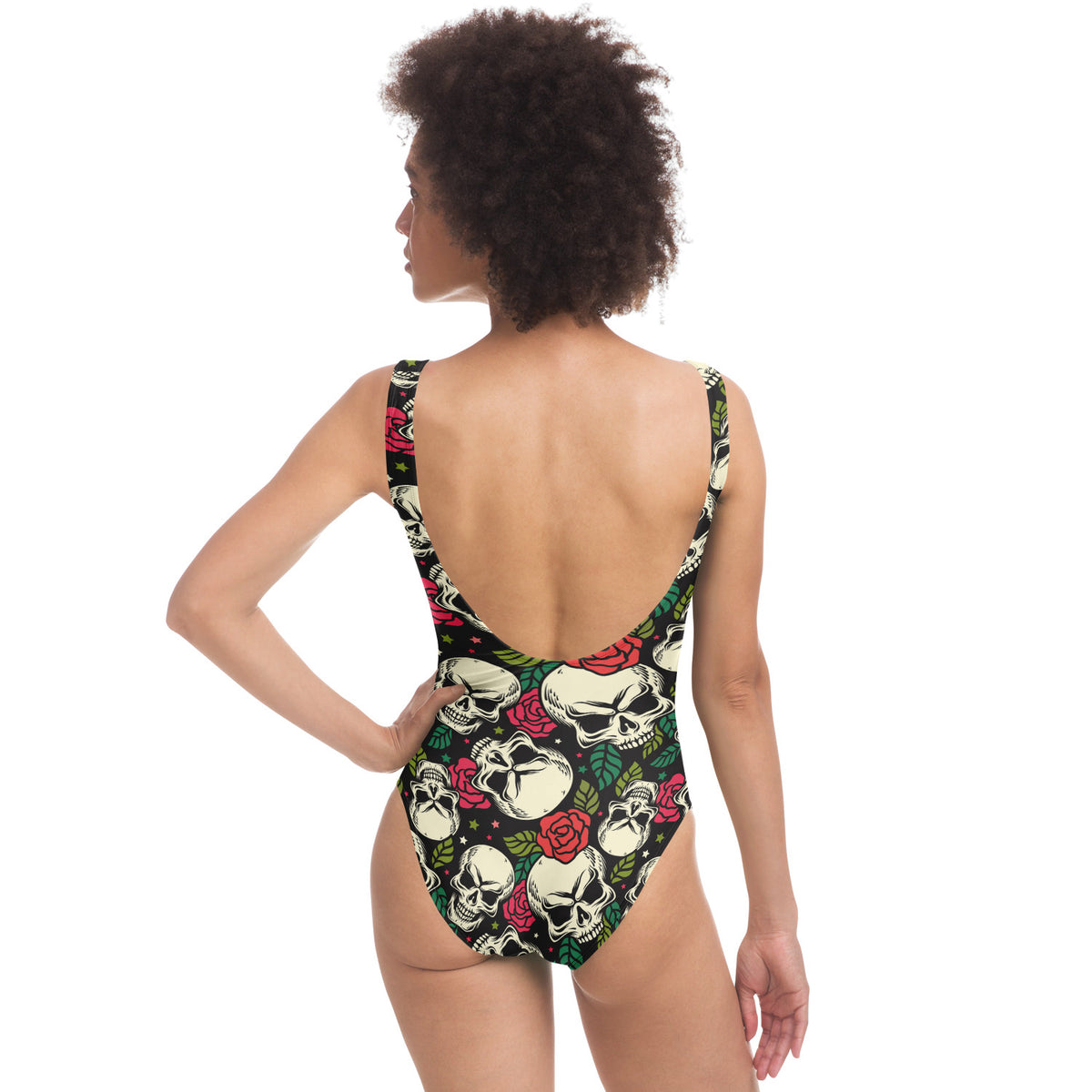 Skull and roses one piece swimsuit