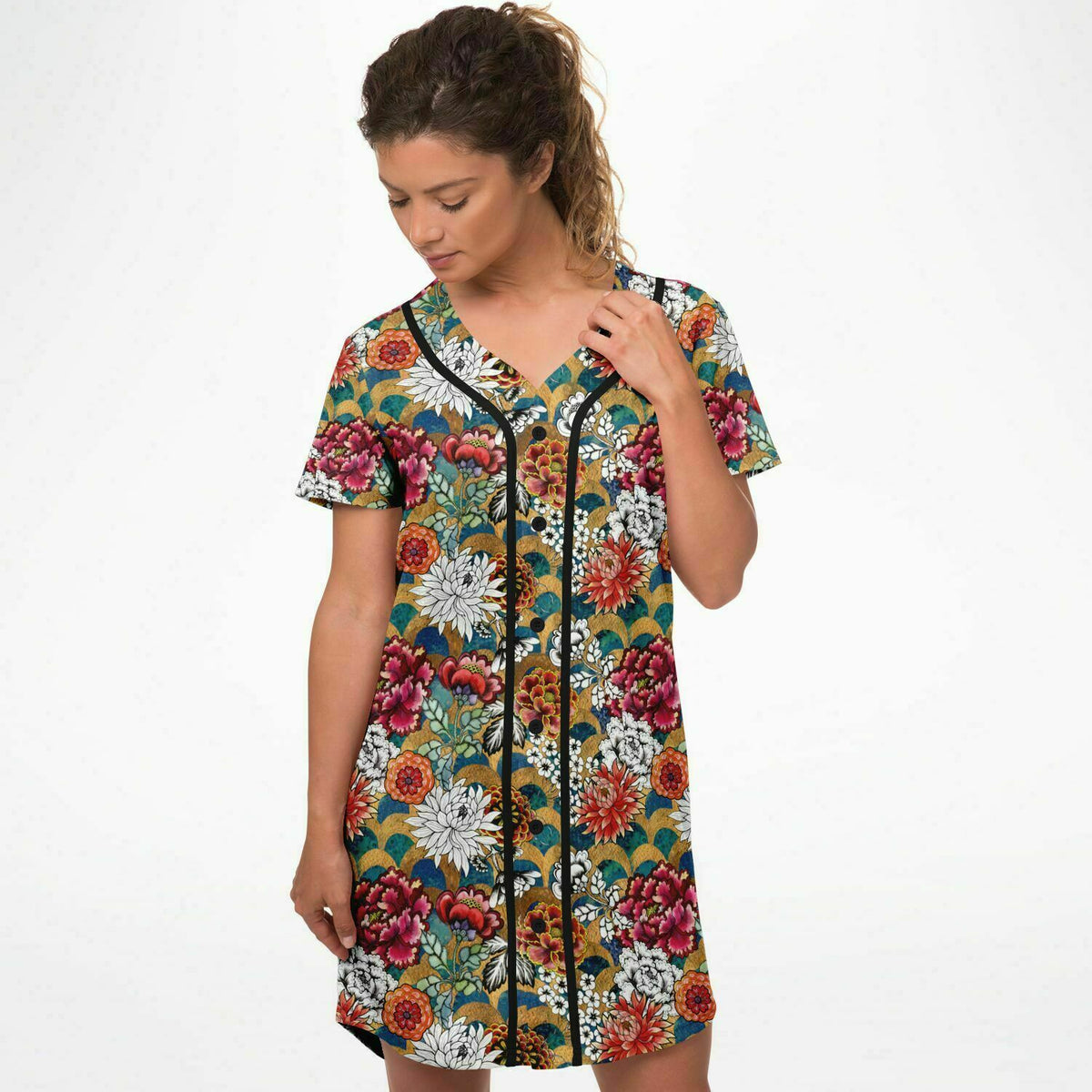 Baseball Jersey Dress Art Deco, Art Nouveau Floral Dress