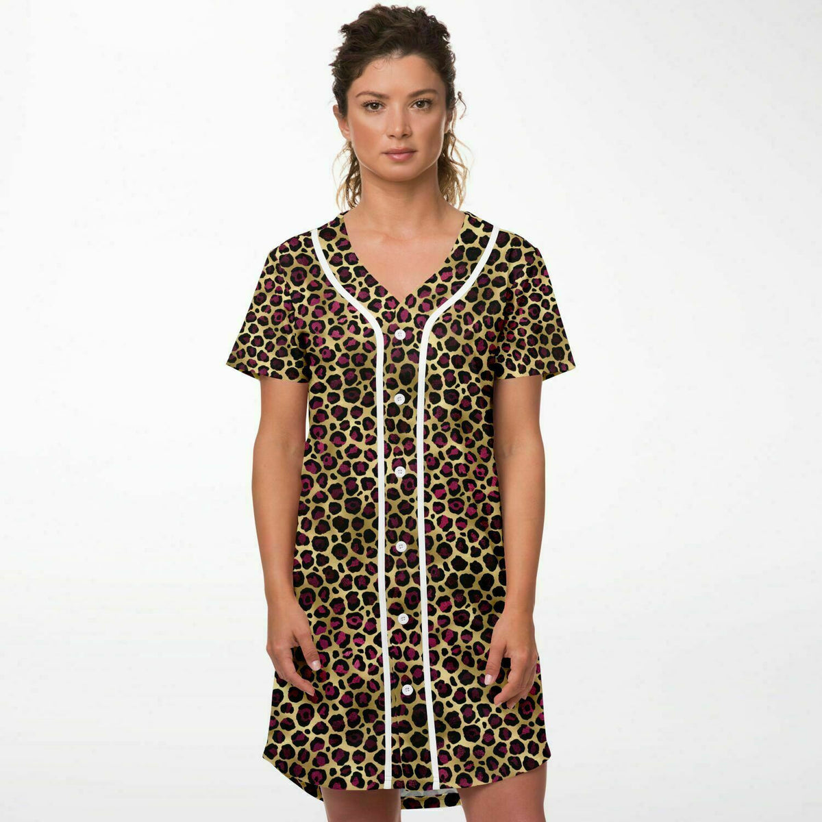 Leopard Print Baseball Jersey Dress - AOP