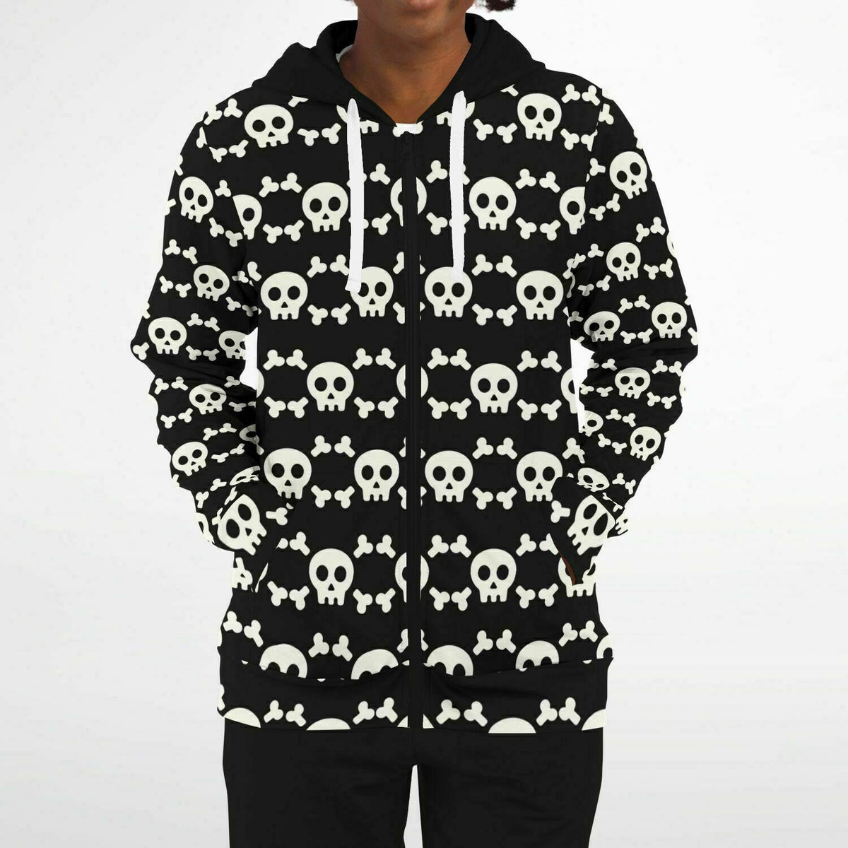 Athletic Zip-Up Hoodie Skull and Bones