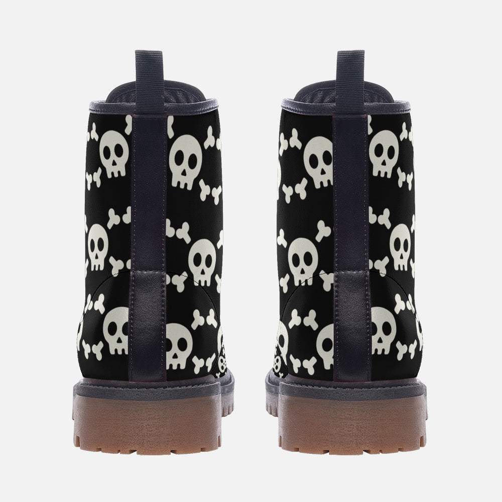 Vegan Leather Combat Boots Skull and Crossbones
