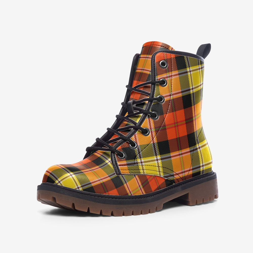 Vegan Leather Combat Boots Colorado Plaid
