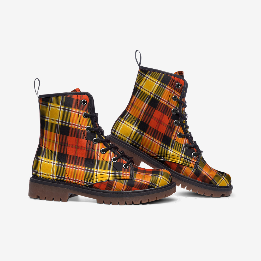 Vegan Leather Combat Boots Colorado Plaid