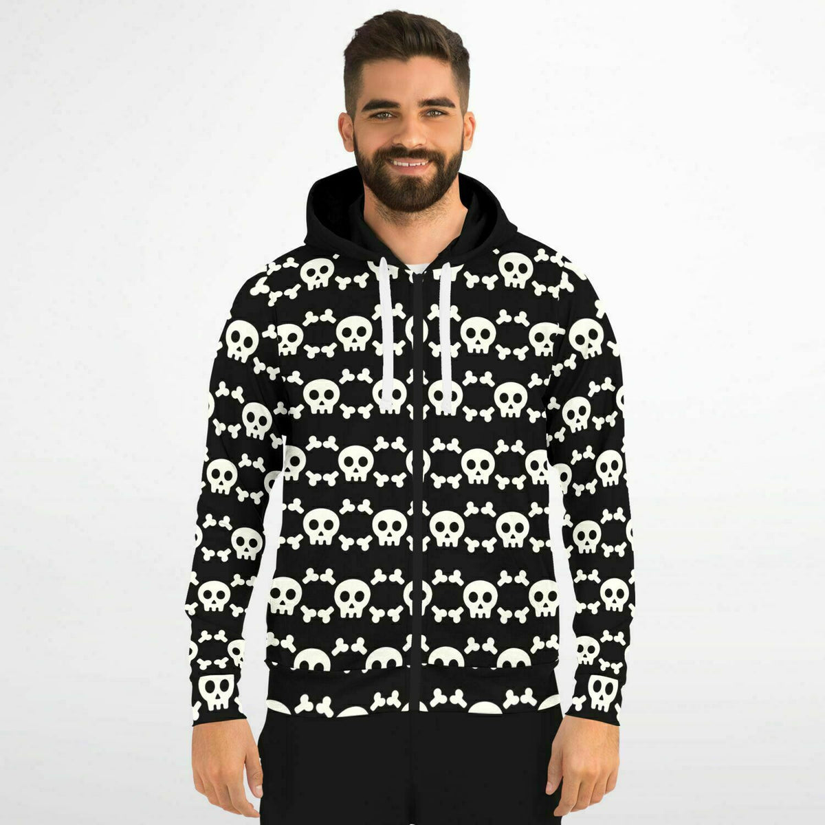 Athletic Zip-Up Hoodie Skull and Bones