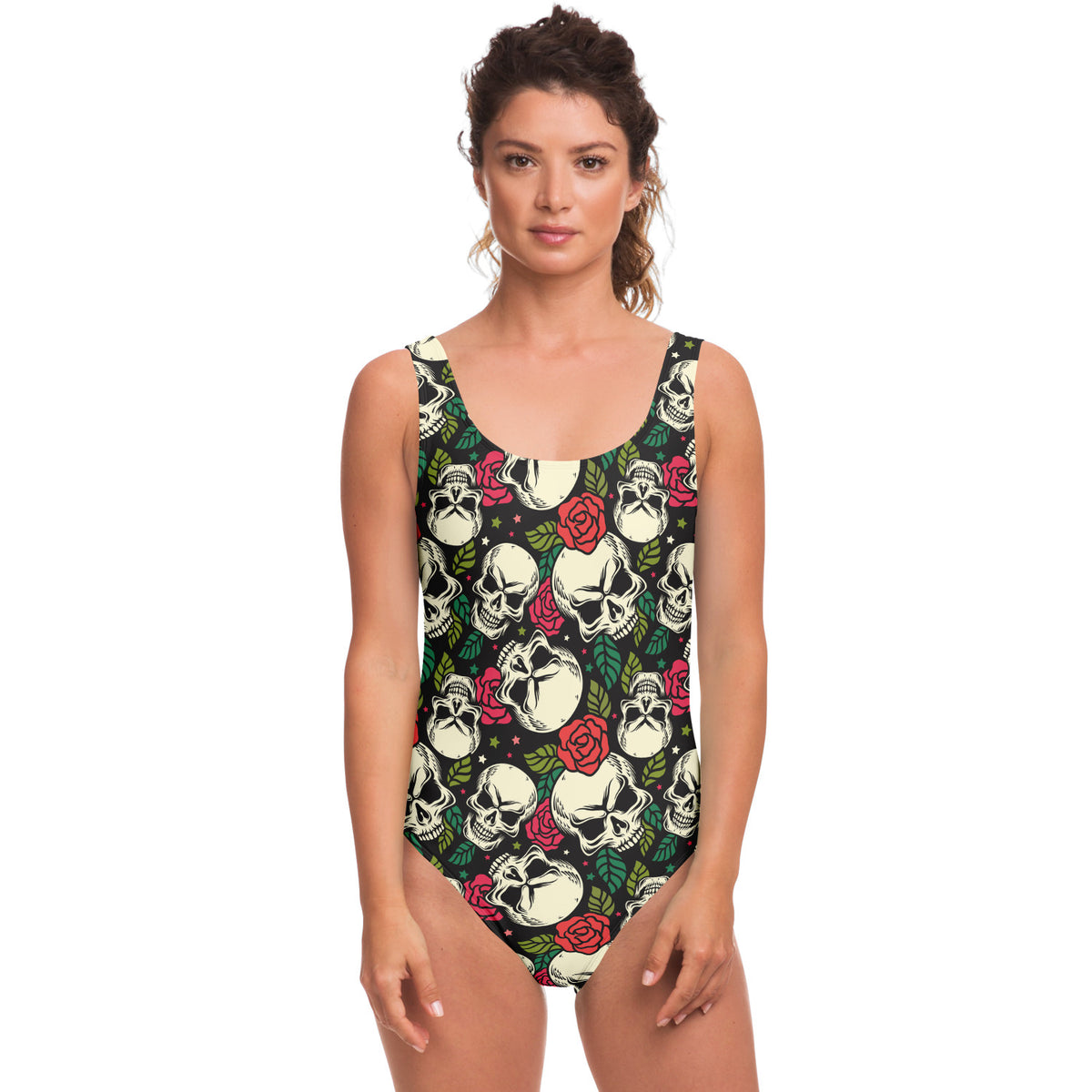 Skull and roses one piece swimsuit