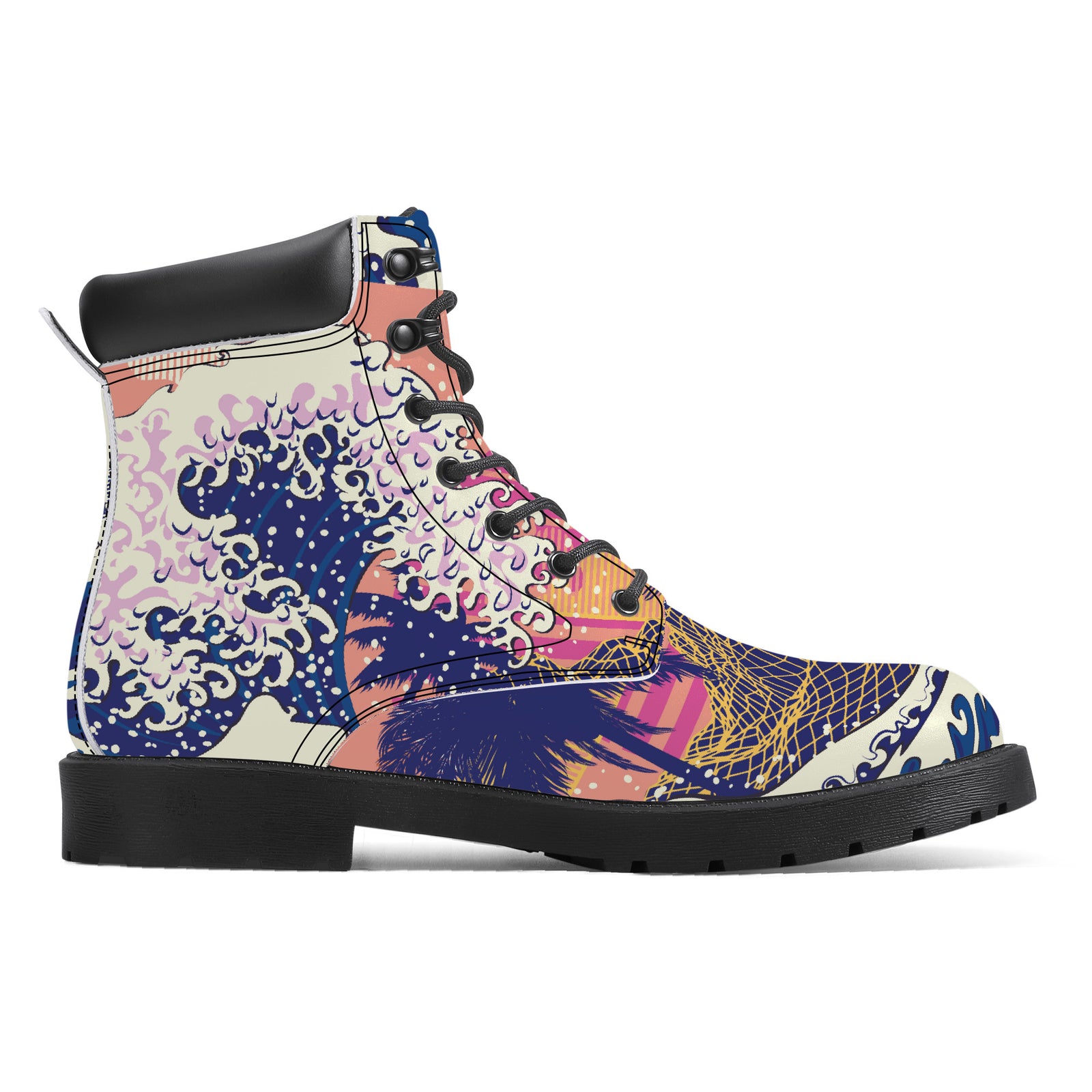 Digital Wave off Kanagawa Vegan Leather Combat Boots