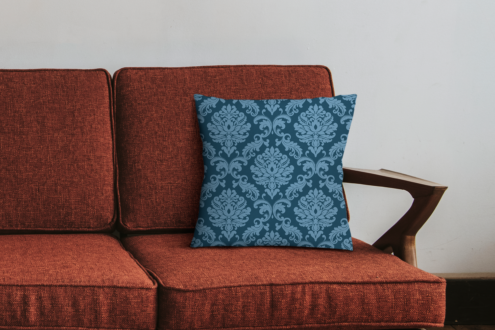 Blue Damask Cushion Cover