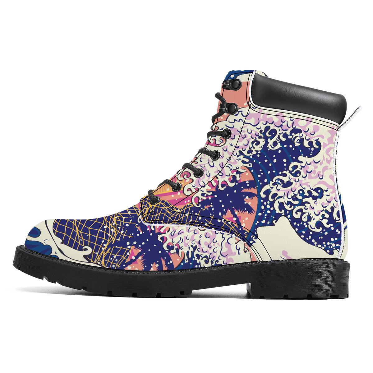 Digital Wave off Kanagawa Vegan Leather Combat Boots