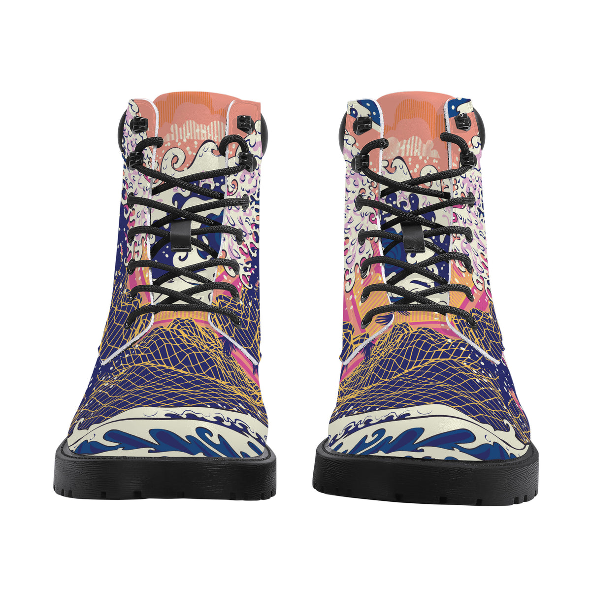 Digital Wave off Kanagawa Vegan Leather Combat Boots