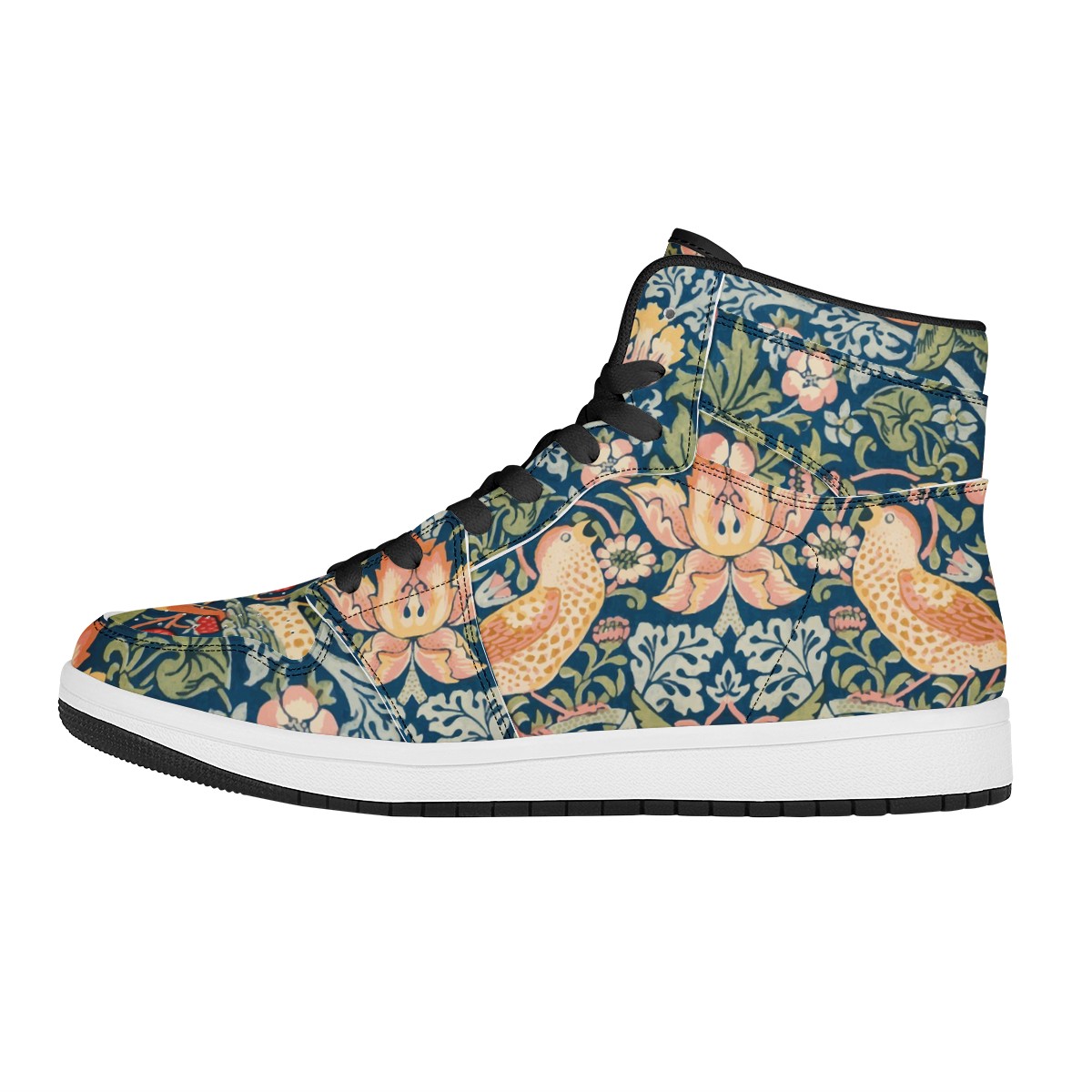 Art Nouveau William Morris &quot;The Strawberry Thieves&quot; Hi-Tops Black High Top Leather Sneakers
