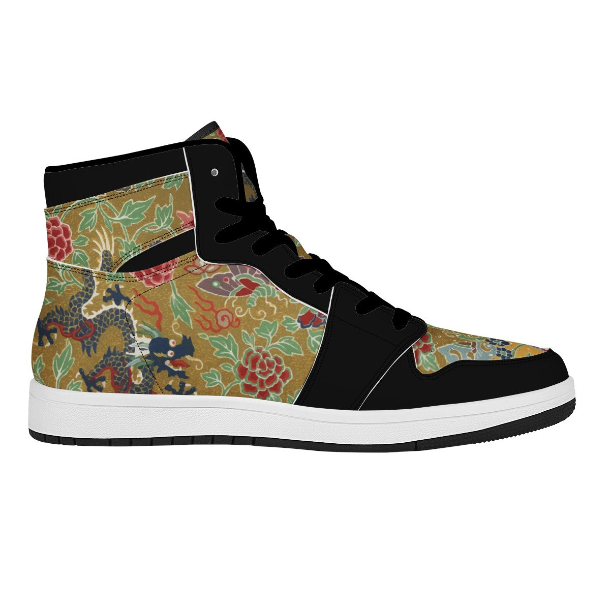 Chinese Ornamental Hi Top Custom Vegan Leather Sneakers Black High Top Leather Sneakers