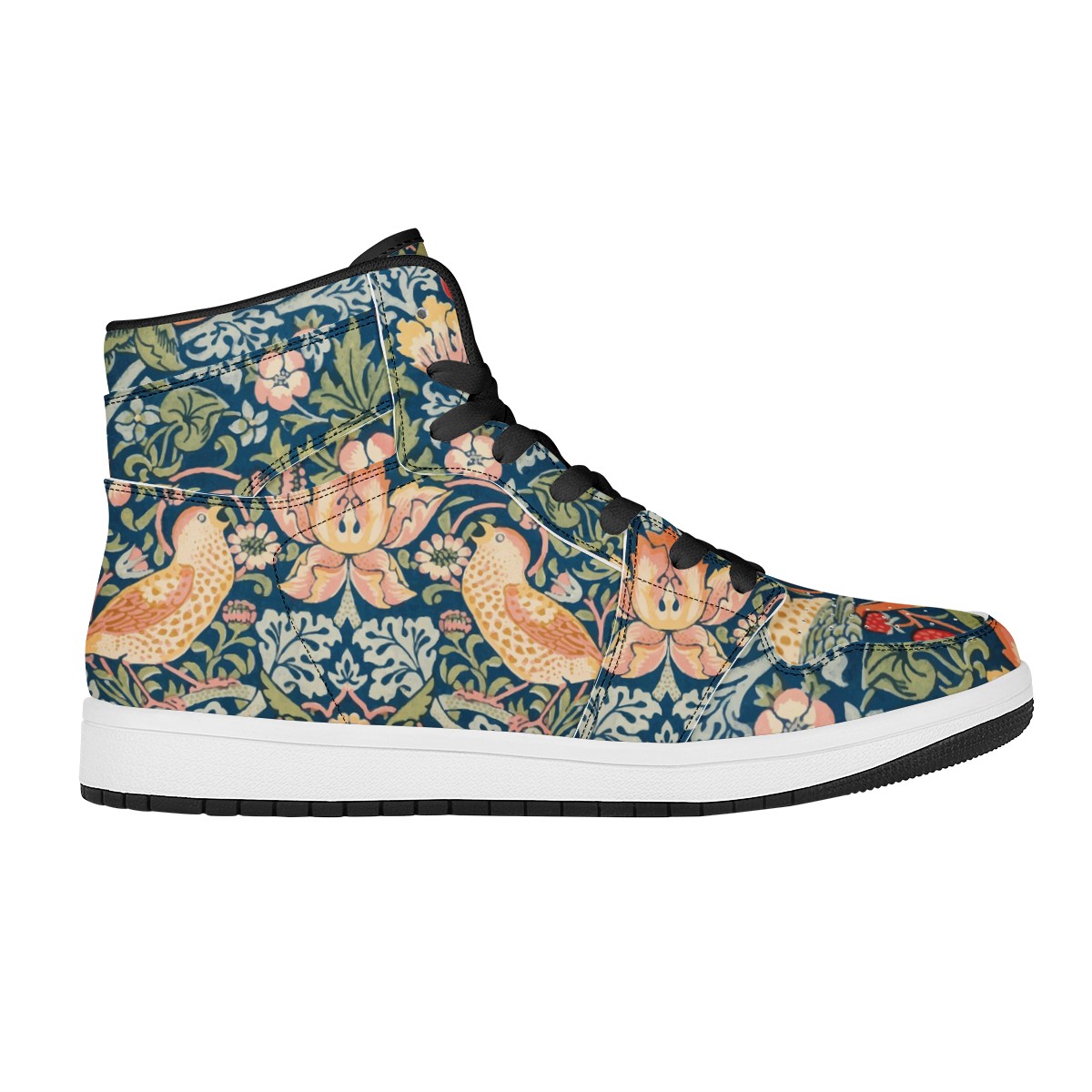 Art Nouveau William Morris &quot;The Strawberry Thieves&quot; Hi-Tops Black High Top Leather Sneakers