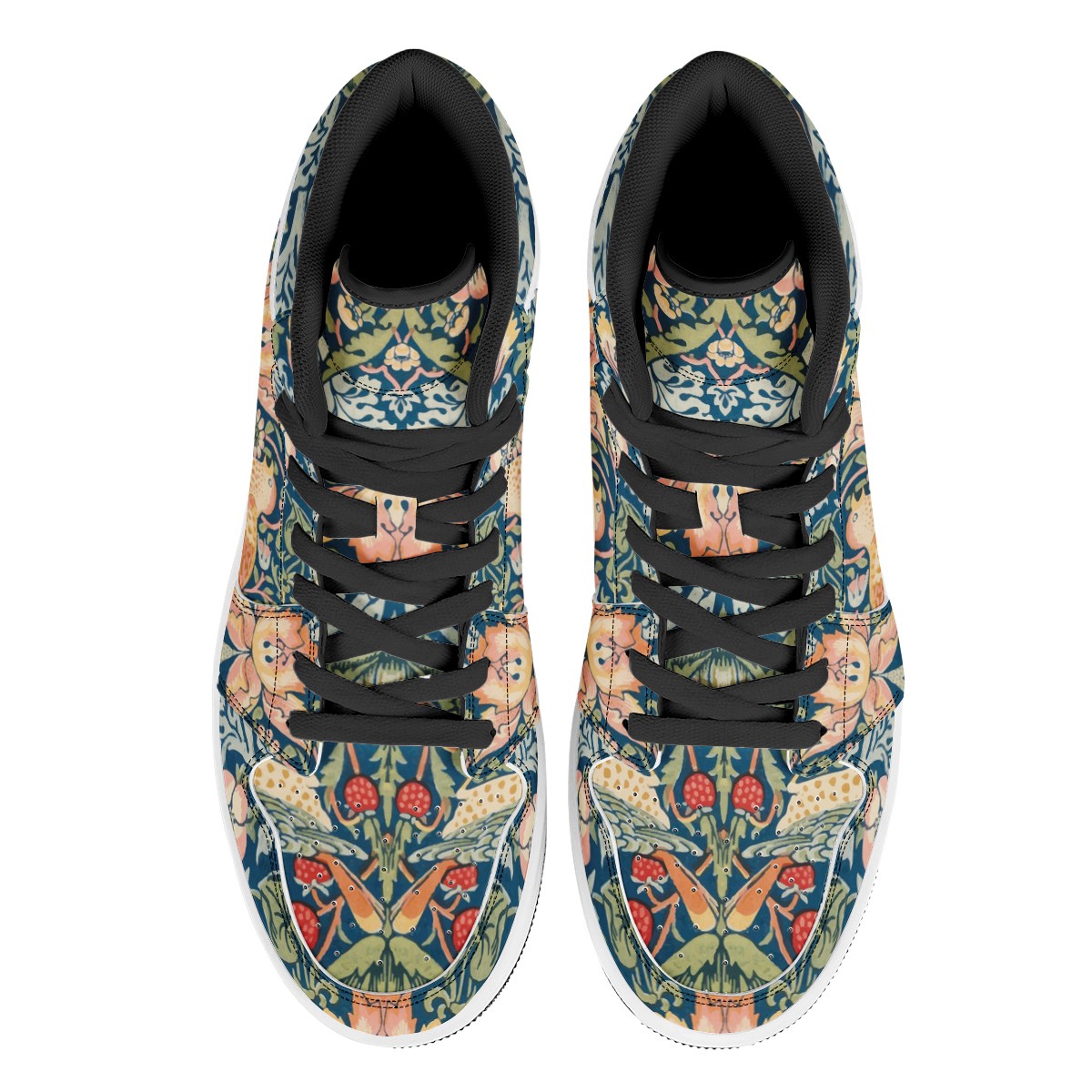 Art Nouveau William Morris &quot;The Strawberry Thieves&quot; Hi-Tops Black High Top Leather Sneakers