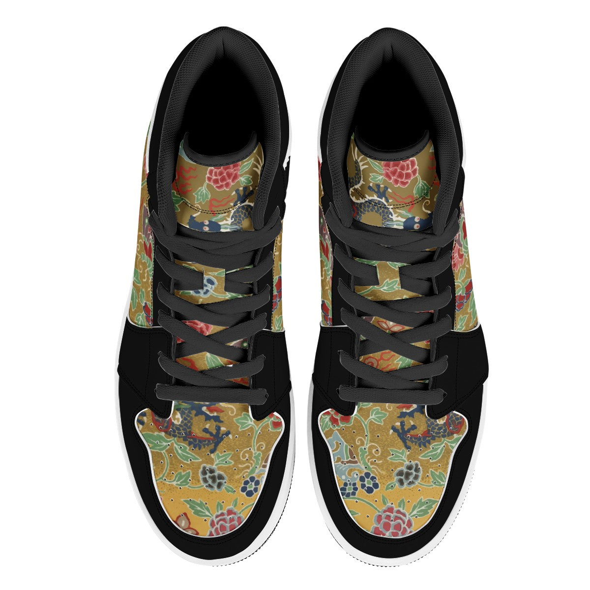 Chinese Ornamental Hi Top Custom Vegan Leather Sneakers Black High Top Leather Sneakers