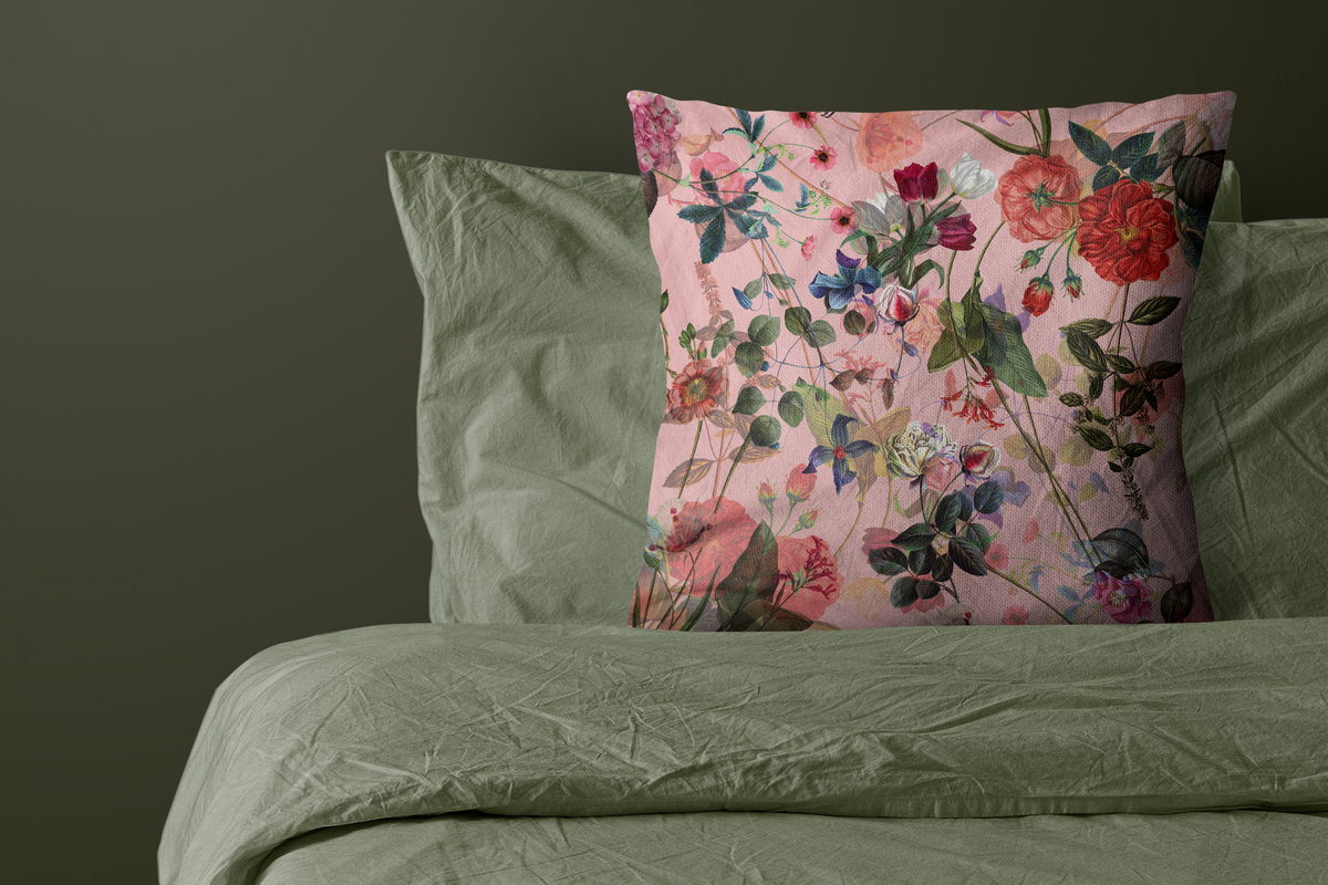 Luxus-Kissen mit Einlage - Rosa Blumenmuster 