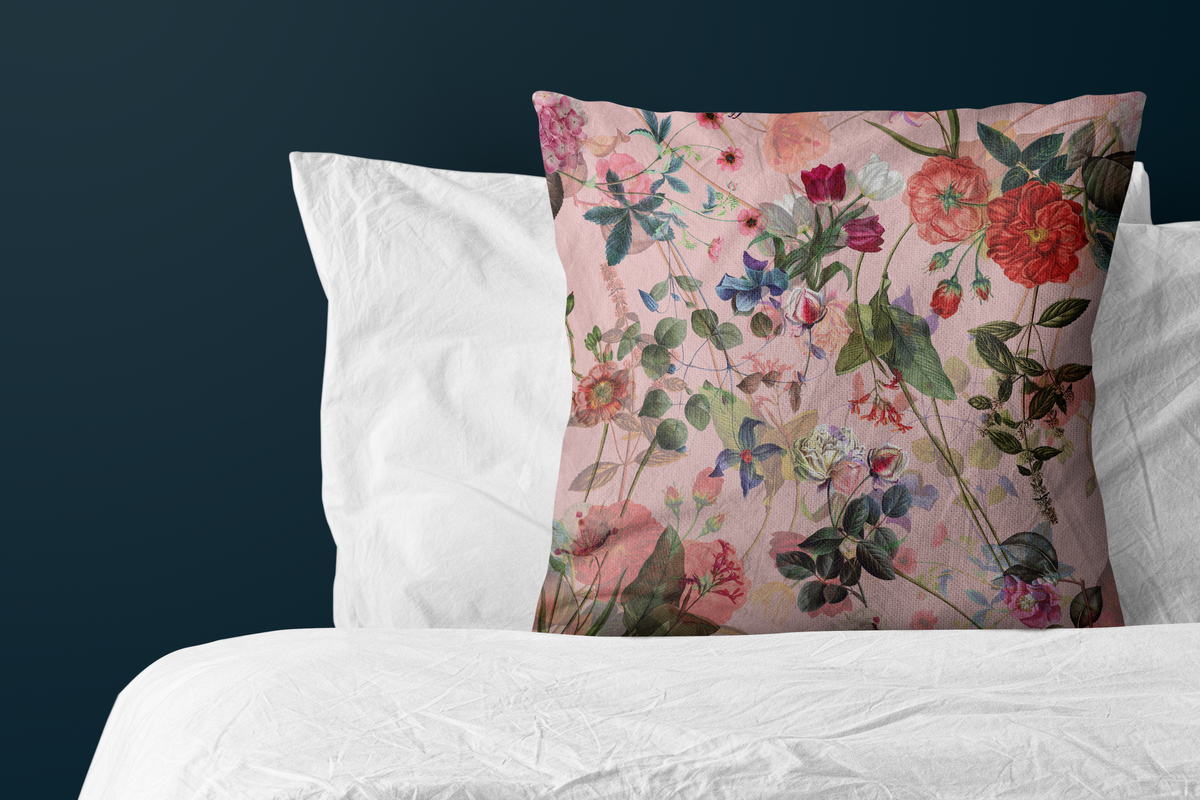 Luxus-Kissen mit Einlage - Rosa Blumenmuster 