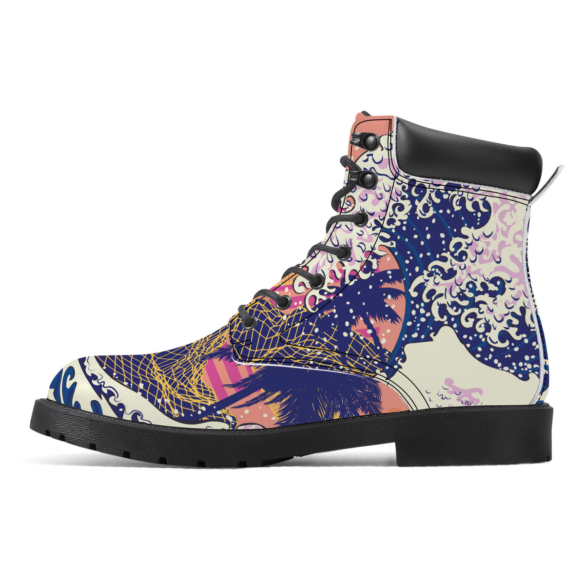 Digital Wave off Kanagawa Vegan Leather Combat Boots