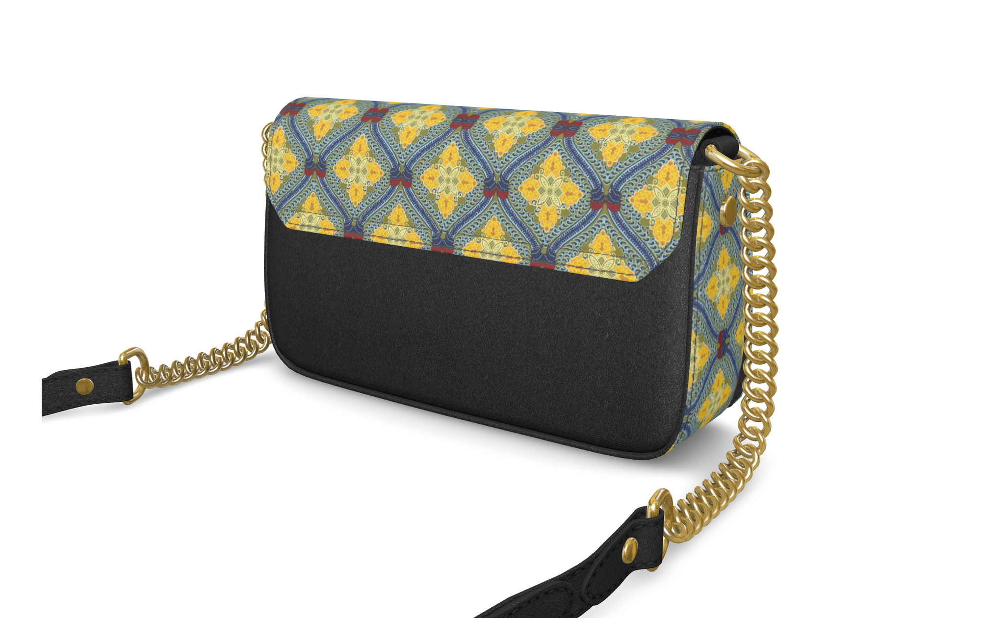 Lemon and Blue Art Deco Fold Over Bag in Nappa leather