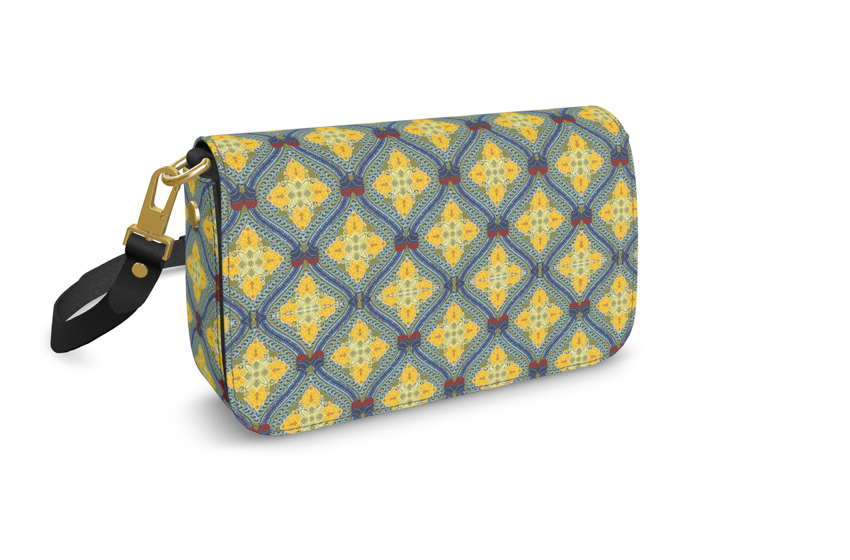 Lemon and Blue Art Deco Fold Over Bag in Nappa leather