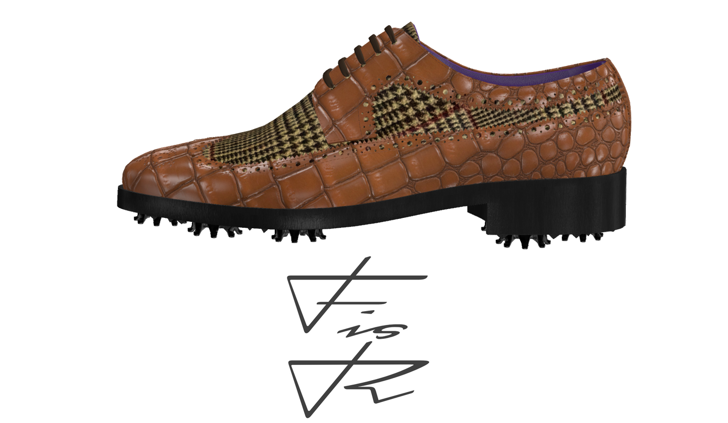 Tweed and Croco Print Leather Custom Golf Shoes with Softspikes (up to US17)