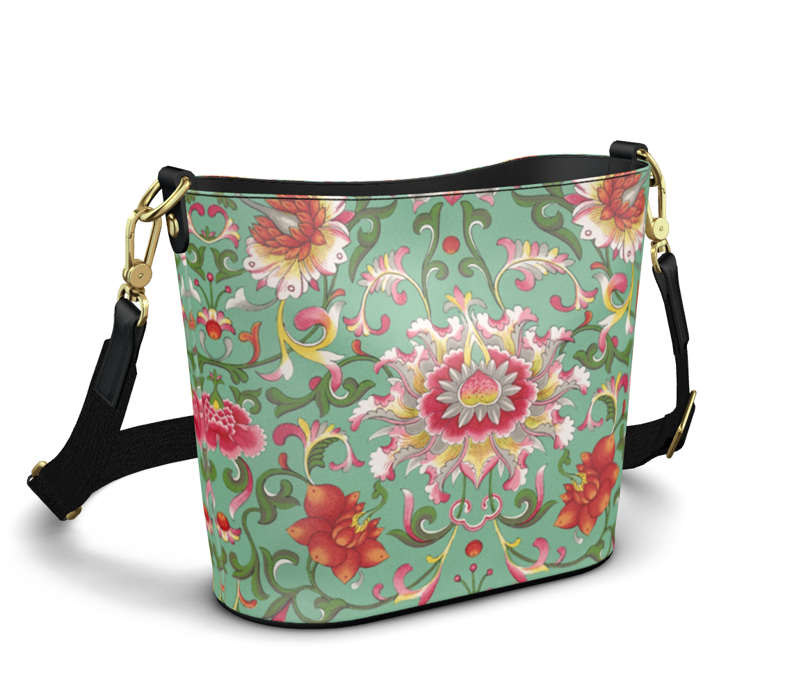 Large Leather Bucket Tote Art Nouveau