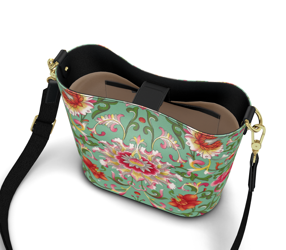 Large Leather Bucket Tote Art Nouveau