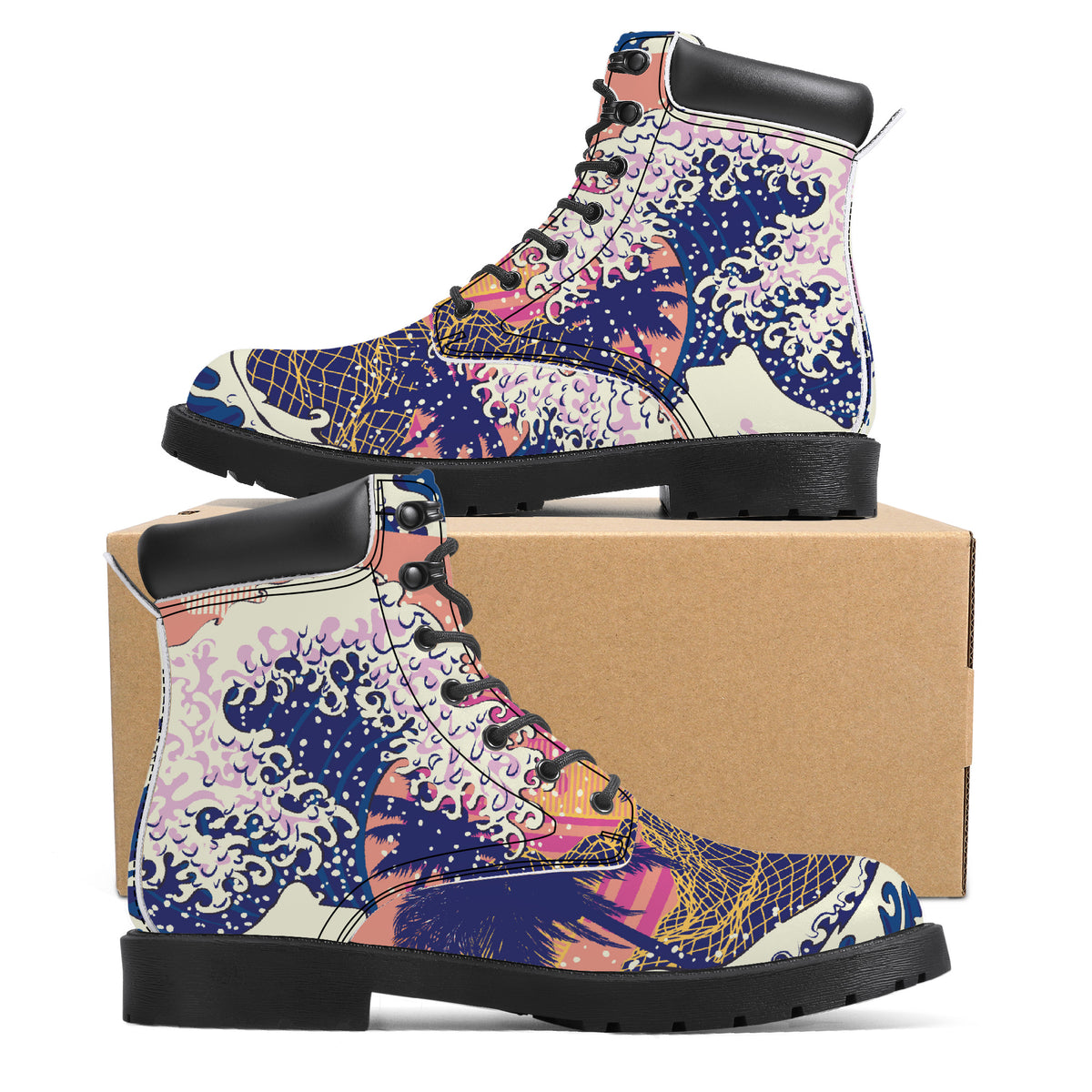Digital Wave off Kanagawa Vegan Leather Combat Boots