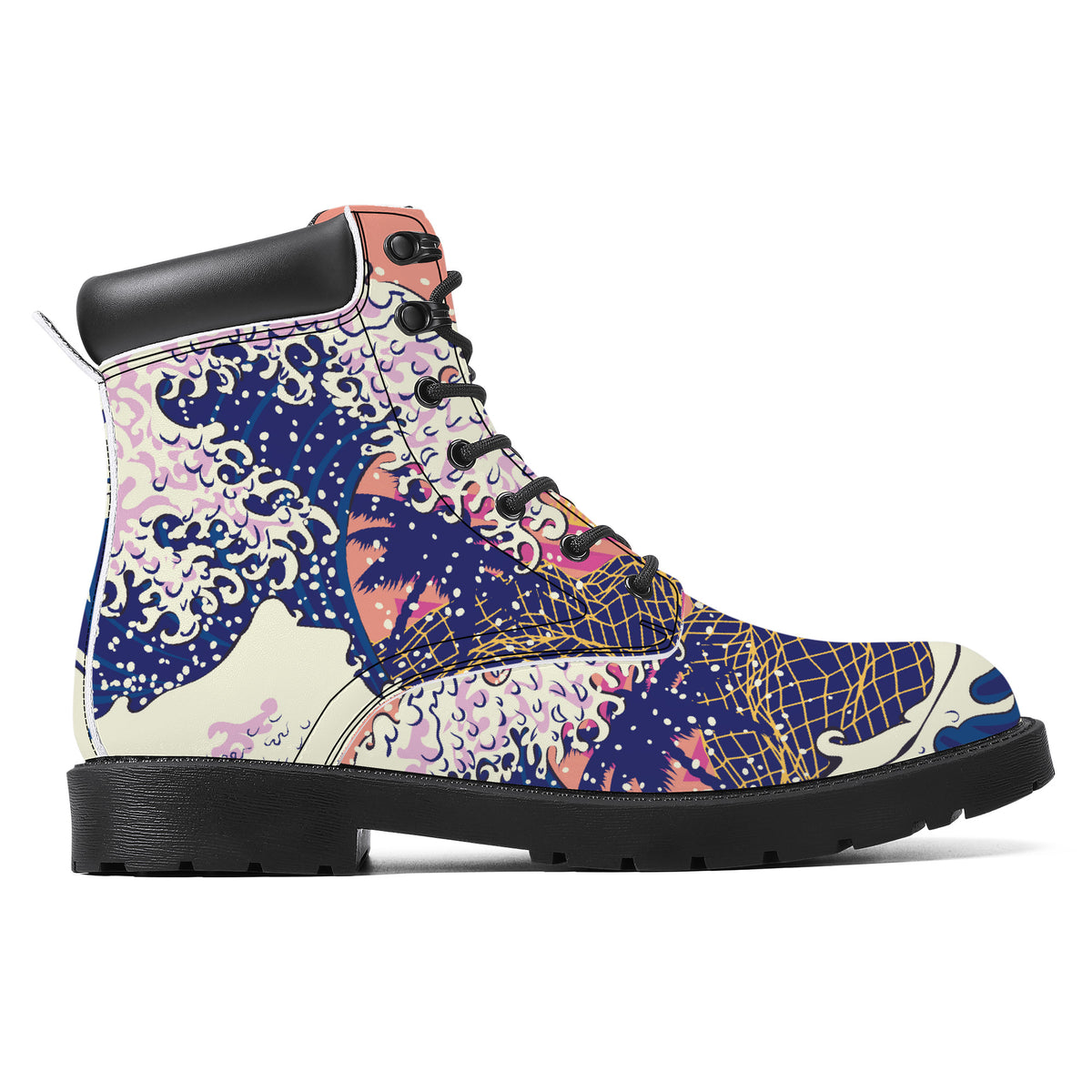 Digital Wave off Kanagawa Vegan Leather Combat Boots