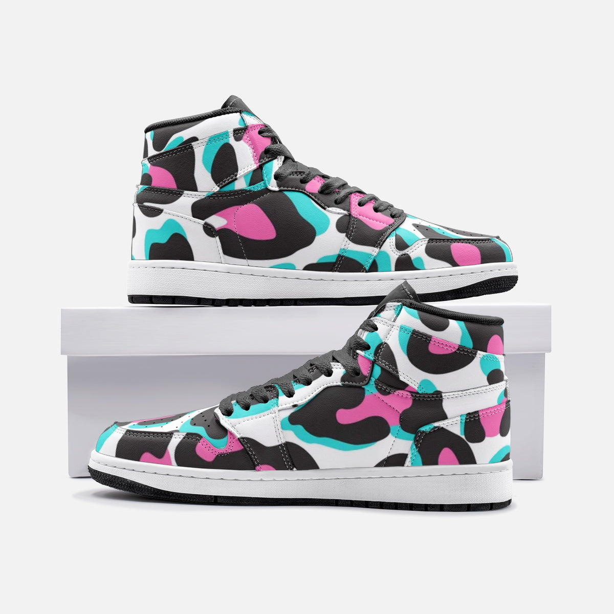 Vegan Leather Hi Top Sneakers Miami Leopard Camo