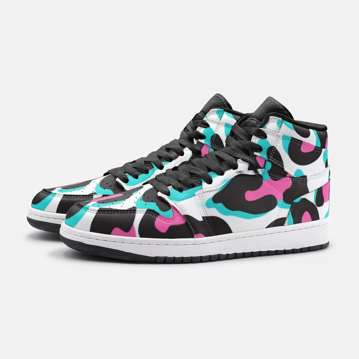 Vegan Leather Hi Top Sneakers Miami Leopard Camo