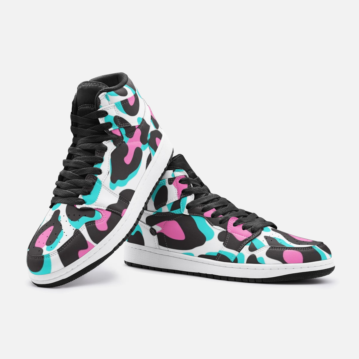 Vegan Leather Hi Top Sneakers Miami Leopard Camo
