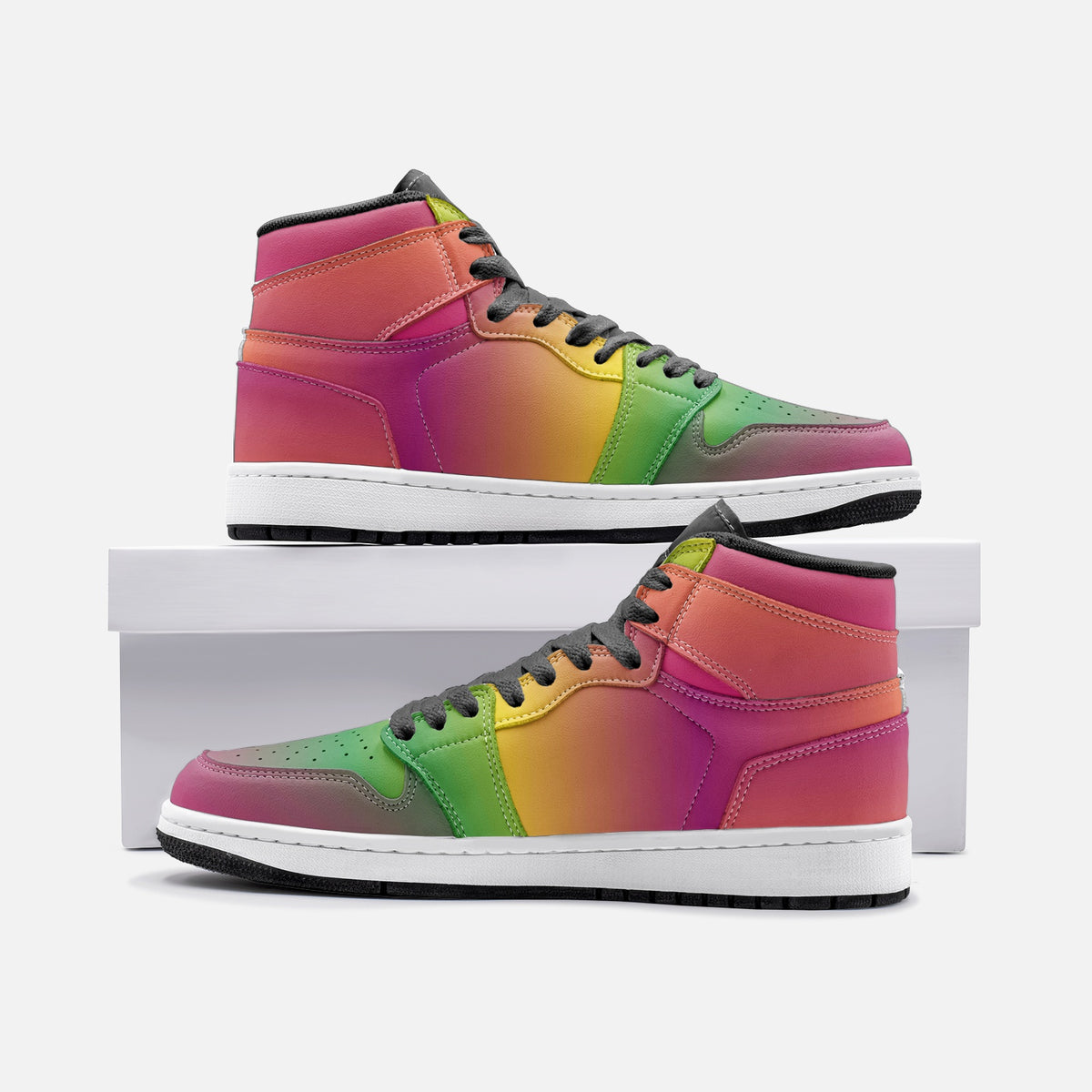 Custom Rainbow Sneaker Hi Tops en cuir végétalien pour hommes et femmes