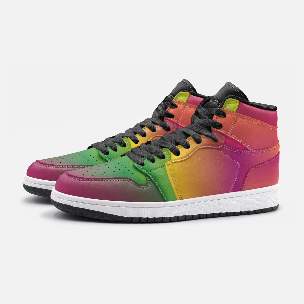 Custom Rainbow Sneaker Hi Tops en cuir végétalien pour hommes et femmes