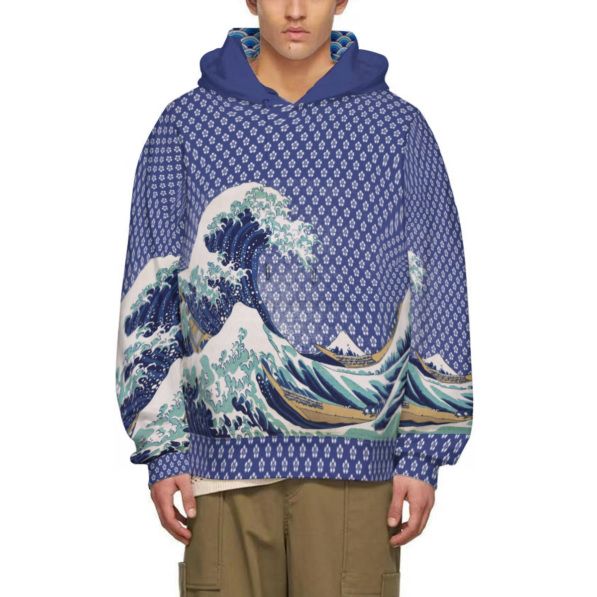 Hoodie mit Kunstdruck Die große Welle vor Kanagawa, Hokusai, 100% Baumwolle retro