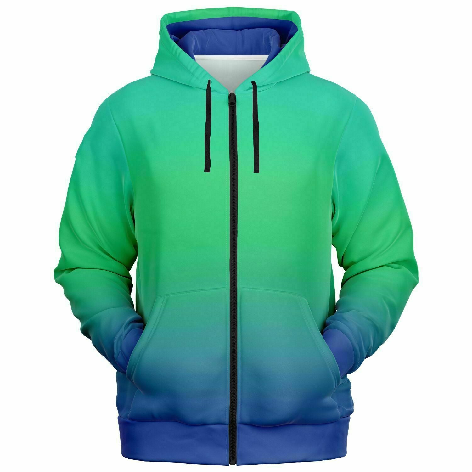 Athletic Zip-Up Hoodie - Blue Green Fade