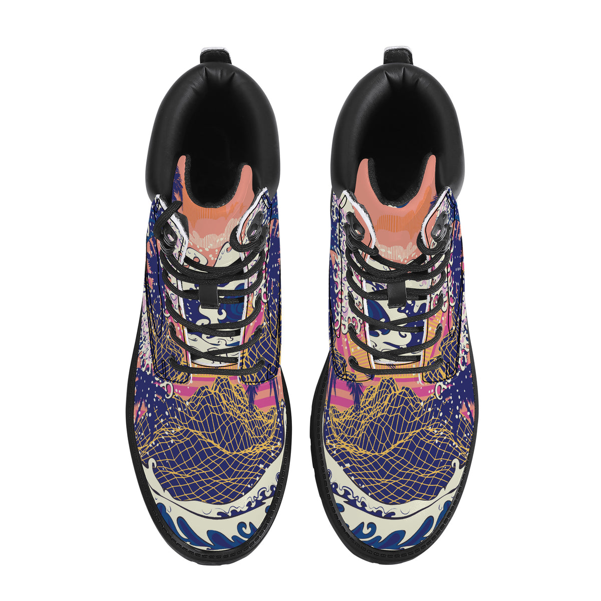 Digital Wave off Kanagawa Vegan Leather Combat Boots